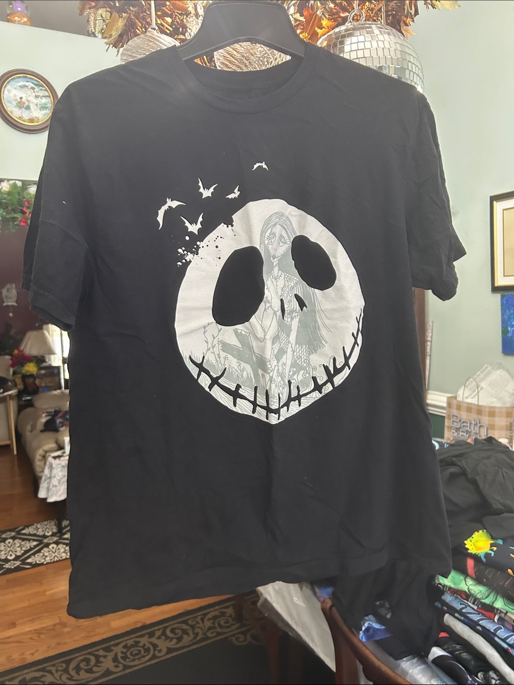 Disney Black Short-Sleeve Tee with White Jack Skellington Face